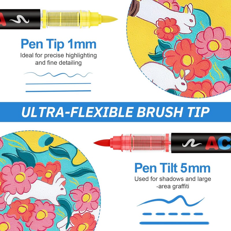 GuangNa Acrylic Paint Markers Brush Tip, 36 Vivid Colors with Direct-Liquid Ink Control System, Professional-Grade Paint Pen for Rock Painting, Canvas, Glass, Plastic, Fabric, Eggs - Image 5